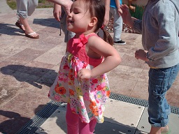 two children playing on the musical steps at the sensory playground at Fairmount park